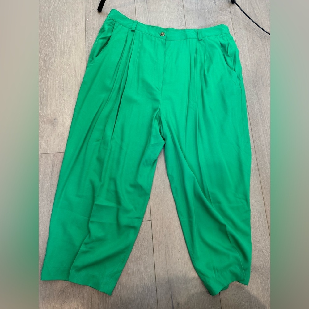 Vintage pleats kelly Green cropped Pants size 42 - Picture 12 of 12